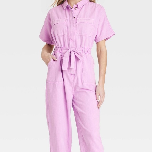 Women’s Short Sleeve Button Front Bodysuit in Pink - Picture 3 of 3